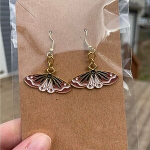 Hand-pieced Black, Brown, and White Moth Earrings